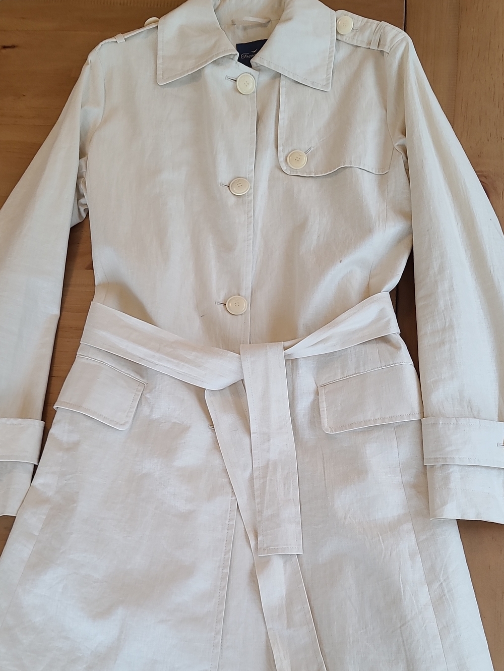 Faconnable Cream Colored Linen Trench Coat with Belt